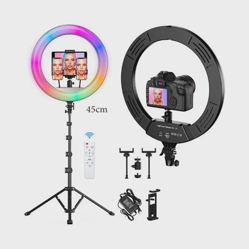 ring-light-3 RING LIGHT LED RGB Selfie avec 3 supports mobiles – Image 1
